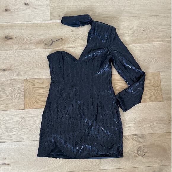 Michael Costello x Revolve - Annie Sequin Mini Dress in Black